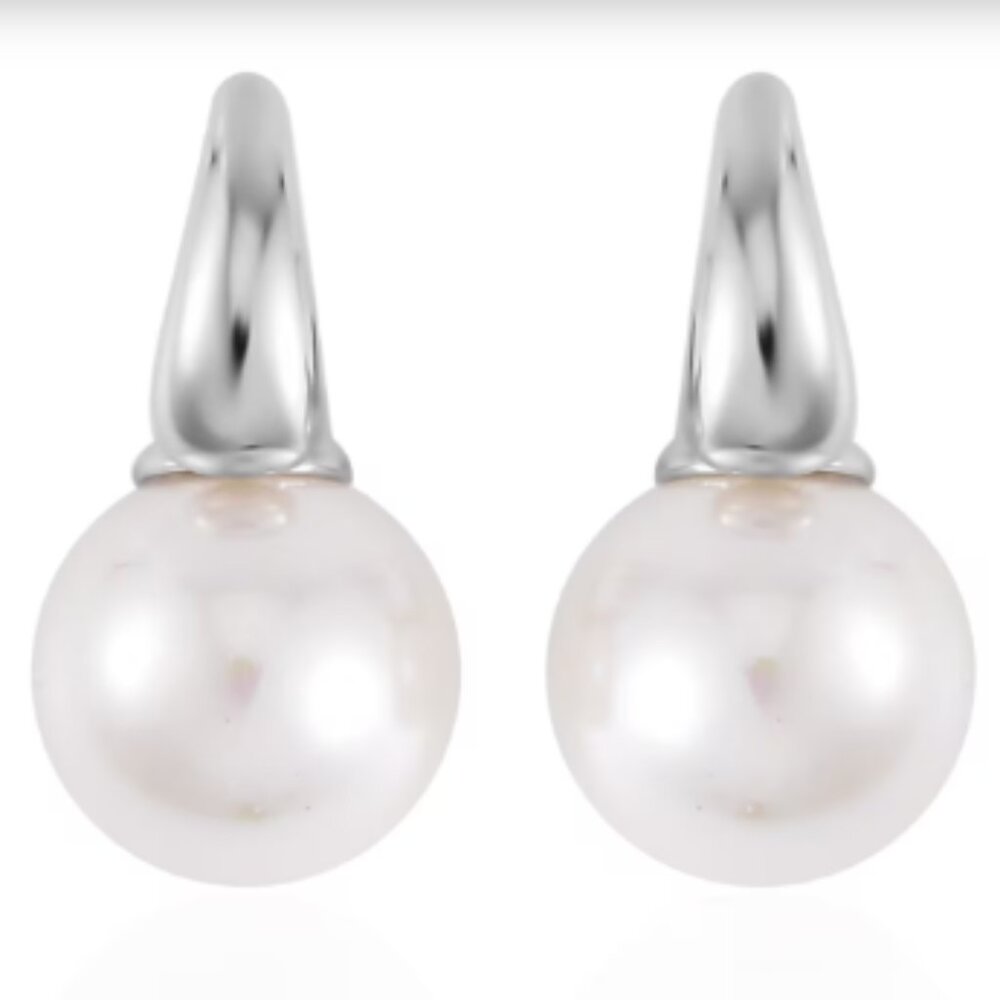 White Shell Pearl Earrings in Silvertone